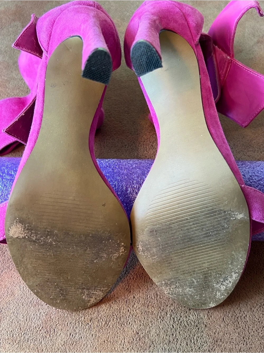 Betsey Johnson Hot Pink Suede Bow Ankle-Strap Heels. Size 7